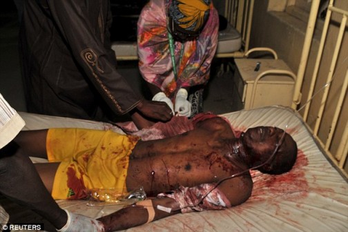 FILE PHOTO: A victim of the double suicide bombing in Kano