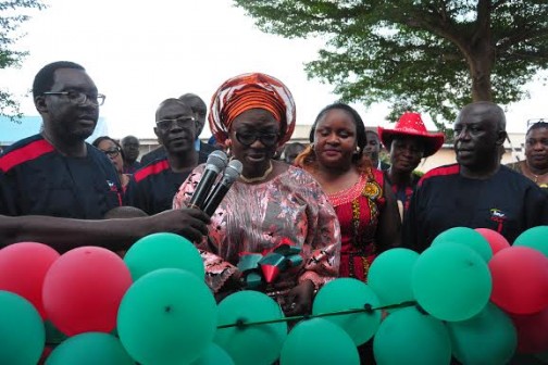 Wife of the Governor, Bolanle Ambode cutting the tape to flag off the LTV Christmas Fair. With her are other top government officials 