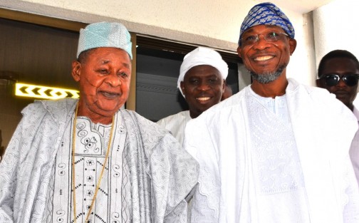 Governor State of Osun, Ogbeni Rauf Aregbesola and Alaafin of Oyo, Oba Lamidi Olayiwola Adeyemi, during a Courtesy visit to the Governor, State of Osun, at Government  the House Osogbo, on Wednesday