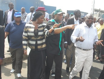 Lagos State Governor, Mr. Akinwunmi Ambode with Secretary to the State Government, Mr. Tunji Bello; Executive Secretary, Apapa Local Government, Hon. Bolaji Dada and Commissioner for the Environment Dr. Babatunde Adejare, during the Governor’s inspection of Creek Road, Apapa, on Tuesday, November 10, 2015