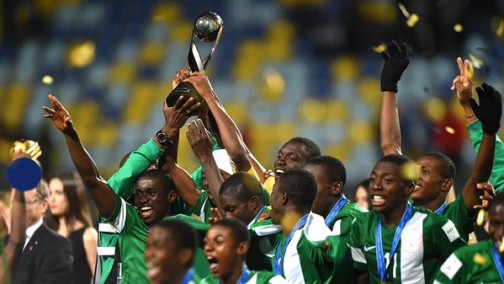 Home and Dry: Golden Eaglets celebrate after winning the FIFA U-17 title in Chile Photo: GettyImages