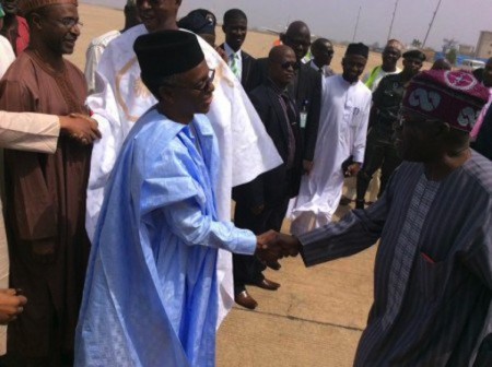 Governor Nasir El-Rufai shake hands with Aiswaju Bola Tinubu