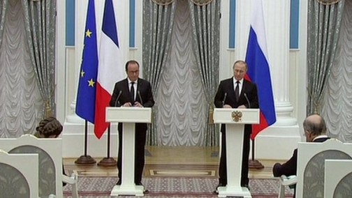 L-R: President Francois Hollande of France and President Vladimir Putin of Russia