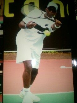 FILE PHOTO: Former Governor of Lagos State, Mr Babatunde Raji Fashola plays an exhibition game in one of the previous editions of Governor's Cup Lagos Tennis Championship. This year's tournament will serve off on 5 December. 