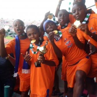 Sunshine Queens of Akure celebrate after defeating Bayelsa Queens at the Teslim Balogun Stadium in Lagos to clinch the Female 2015 FA Cup