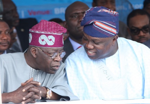 Lagos State Governor, Mr. Akinwunmi Ambode (right)  with APC National Leader, Asiwaju Bola Tinubu (left), during the commissioning of Mile 12-Ikorodu BRT Extension and launching of new BRT, on Thursday, November 12, 2015.