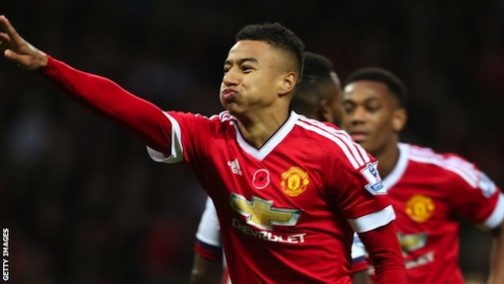 Jesse Lingard celebrates after giving Manchester United the lead