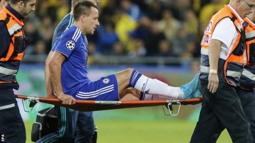 John Terry carried off the pitch after his injury