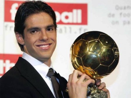 Kaka poses with his World Footballer of the Year trophy