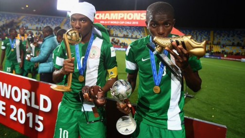 L-R: Kelechi Nwakali,  Golden Ball winner and Victor Osimhen, Golden Boot winner Photo: GettyImages