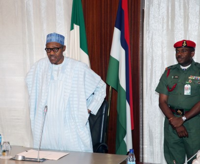 President Muhammadu Buhari addressing newsmen shortly after receiving the list of confirmed ministerial nominees 