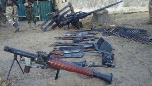 Weapons recovered by the Nigerian Army from Boko Haram fighters