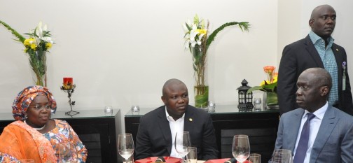 Lagos State Governor, Mr. Akinwunmi Ambode (middle); Deputy Governor, Dr. (Mrs.) Oluranti Adebule (left) and In-coming Chairman, Lagos State Security Trust Fund (LSSTF), Mr. Oye Hassan-Odukale(right), during a dinner to honour out-going and in-coming members of the Board of Trustees, LSSTF, at the Georges Hotel, Ikoyi, on Tuesday, November 17, 2015