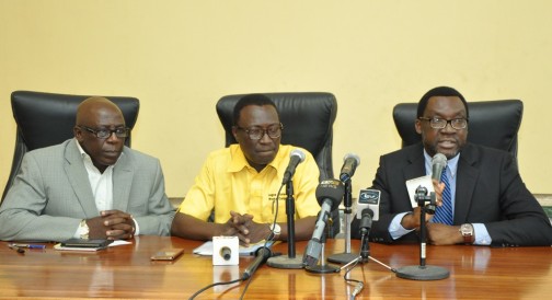 Commissioner for Information & Strategy, Mr. Steve Ayorinde; General Manager, Lagos State Public Works Corporation (LSPWC), Engr. Ayotunde Sodeinde and Permanent Secretary, Ministry of Information & Strategy, Mr. Fola Adeyemi, during a media briefing on the ongoing rehabilitation and reconstruction of some roads in the State, at the Bagauda Kaltho Press Centre, the Secretariat, Alausa, Ikeja, on Tuesday, November 24, 2015. 