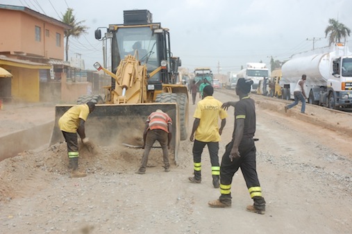 Ongoing construction work on Ikotun-Egbe Road by men of Lagos State Public Works Corporation (LSPWC)