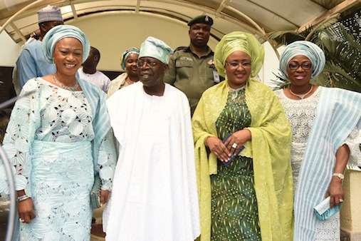 Wife of Lagos State Governor, Mrs. Bolanle Ambode; Wife of the President, Mrs. Aisha Buhari; National Leader, All Progressives Congress (APC), Asiwaju Bola Ahmed Tinubu and his wife, Senator Oluremi Tinubu, during a courtesy visit by Wife of the President to Asiwaju Tinubu, at his Bourdillon Residence in Ikoyi, on Saturday, November 21, 2015