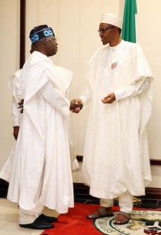 President Muhammadu Buhari and APC national leader, Senator Ahmed Bola Tinubu during Presidential Dinner in honor of Senators at the State House in Abuja