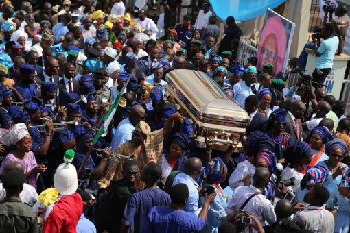 The remans of the late HID Awolowo on her final journey at Ikenne on Wednesday