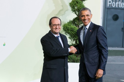 UN CLIMATE CHANGE: President Barack Obama and French President Mr François Hollande at the Opening of the UN Climate Change conference in Paris, France. NOV 30TH 2015.