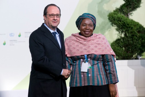 UN CLIMATE CHANGE: French President François Hollande welcomes the African Union Commission (AUC) Chairperson, H.E. Dr. Nkosazana Dlamini Zuma at the opening of the UN Climate Change  conference in Paris, France. NOV 30 2015