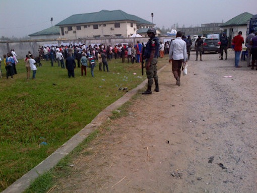 Security operatives at the INEC office in Bayelsa State