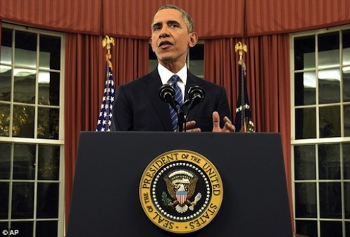President Barack Obama during his Sunday night address Photo: AP