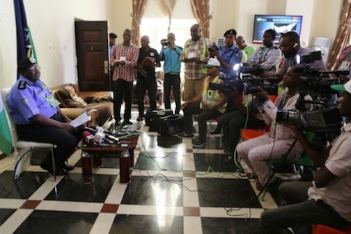 DIG Hashimu Argungu briefing newsmen on the latest updates available to the police on the gubernatorial election Bayelsa state. Photo: Idowu Ogunleye