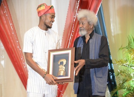 Journalist of the Year, Wole Soyinka Centre for Investigative Journalism (WSCIJ), Emmanuel Ogala (left), receives his award from Prof. Wole Soyinka, during the 10th award ceremony of WSCIJ at MUSON Centre in Lagos on Wednesday Photo: Idowu Ogunleye