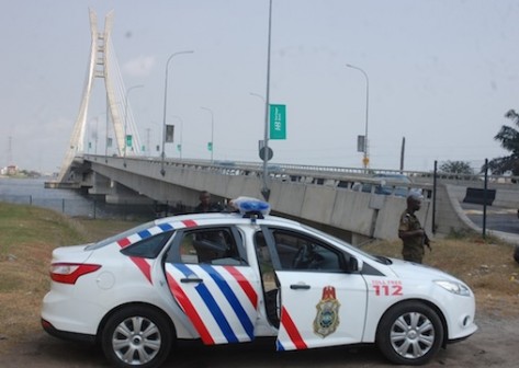 Newly commissioned ​and rebranded Rapid Response Squad (RRS) Patrol Vehicles stationed at the Lekki-ikoyi Link Bridge for effective policing, on Monday, November 30, 2015
