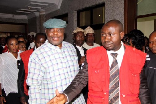 Raymond Dokpesi leaves the courtroom in custody of EFCC officials on Wednesday, 9 December, 2015