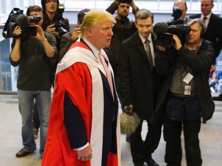 Donald Trump is pictured as he recieves an Honorary award of Doctor of Business Administration at Robert Gordon University in Aberdeen, Scotland, on October 8, 2010 (AFP Photo/Derek Blair)