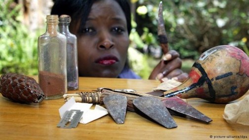 A worker with some of the tools used for FGM in Africa