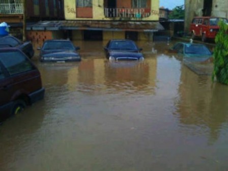 A flooded building in Lagos