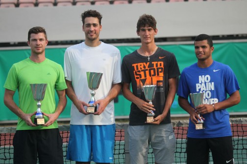 Group photograph of winners and runners up of men doubles of Futures 3 of 15th Governor's Cup Tennis