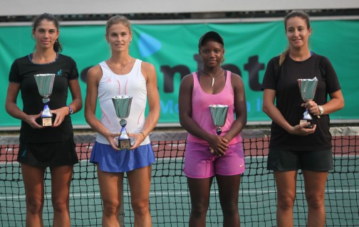 Group photograph of winners and runners up of women's doubles of Futures 3 of Governor's Cup 2015
