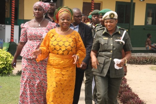 Hon Commisioner Mrs Lola Akande and other Officials of the  Ministry being escorted to their cars by Officer in Charge of Female  Prisons Kirikiri Lagos Mrs Ekpendu Lizzy.