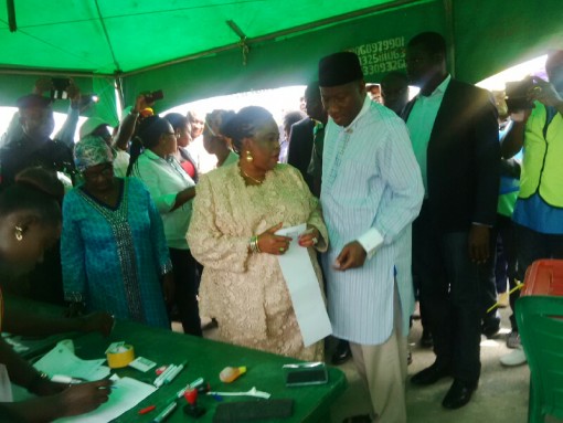 Goodluck Jonathan and his wife, Patience vote in Otuoke, Bayelsa State