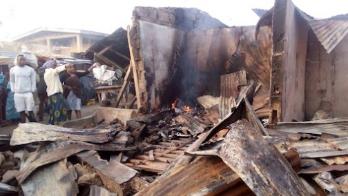 Some shops gutted by fire at Kuto Market, Abeokuta, Ogun State Photo: Abiodun Onafuye/Abeokuta