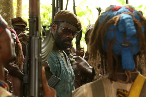 Idris Elba on the set of Beast of No Nation