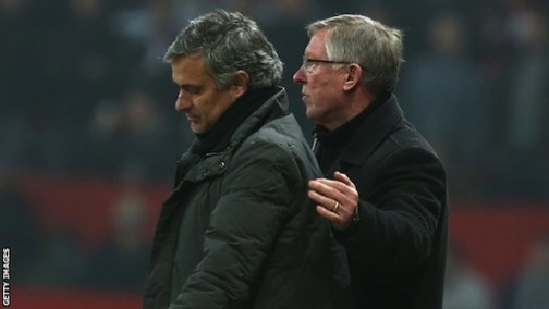 L-R: Jose Mourinho and Sir Alex Ferguson