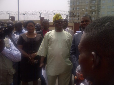 Speaker Obasa with some lawmakers attending to the protesters