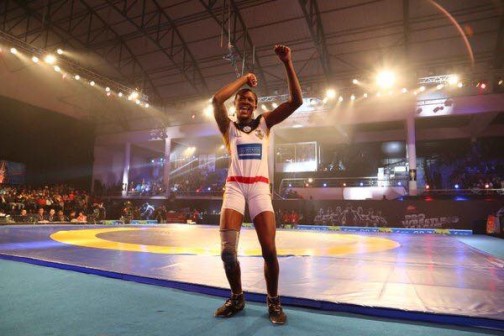 FILE PHOTO: Odunayo Adekuoroye at Pro Wrestling League in New Delhi in India