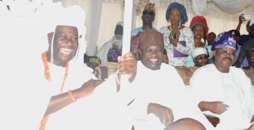 Lagos State Governor, Mr. Akinwunmi Ambode (middle), with Ooni of Ife, Oba Adeyeye Enitan Ogunwusi (left) and Oyo State Governor, Sen. Abiola Ajimobi (right), during the Coronation of the new Ooni of Ife, at the Ooni’s Palace, Ile-Ife, Osun State, on Monday, December 07, 2015