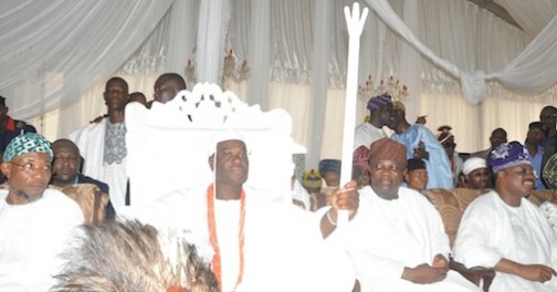 Lagos State Governor, Mr. Akinwunmi Ambode (2nd right); Osun State Governor, Ogbeni Rauf Aregbesola; Ooni of Ife, Oba Adeyeye Enitan Ogunwusi and Oyo State Governor, Sen. Abiola Ajimobi, during the Coronation of the new Ooni of Ife, at the Ooni’s Palace, Ile-Ife, Osun State, on Monday, December 07, 2015.