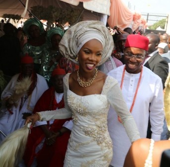 Delta State Governor, Senator Ifeanyi Okowa and daughter, Marylin during the marriage ceremony