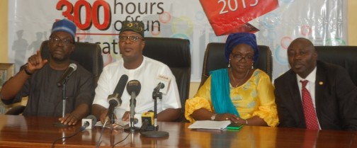 L-R: Lagos State Commissioner for Information & Strategy, Mr. Steve Ayorinde; Commissioner for Tourism, Arts & Culture, Mr. Folarin Coker; Special Adviser, Arts Culture, Mrs. Adebimpe Akinsola and Chief Press Secretary to the Governor, Mr. Habib Aruna, during a media briefing on the 1st edition of One Lagos Fiesta to celebrate the crossover night in the State, at the Bagauda Kaltho Press Centre, the Secretariat, Alausa, Ikeja Lagos, on Thursday, December 10, 2015. 