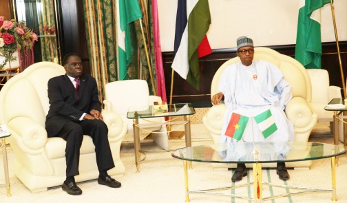 President Buhari with H.E. Mr. Michel Kafando the Transitional President of Burkina Faso at the  State House, Abuja, Nigeria on Wednesday, 16 Dec., 2015