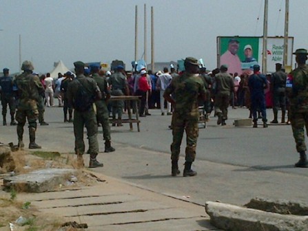 FILE PHOTO: Security operatives trying to keep the peace in Yenagoa, Bayelsa State capital