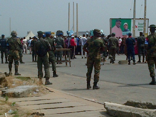 Security operatives trying to keep the peace in Yenagoa, Bayelsa State capital