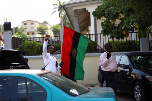 Pro Biafra protesters in Abuja on Tuesday morning around the magistrate court zone 2